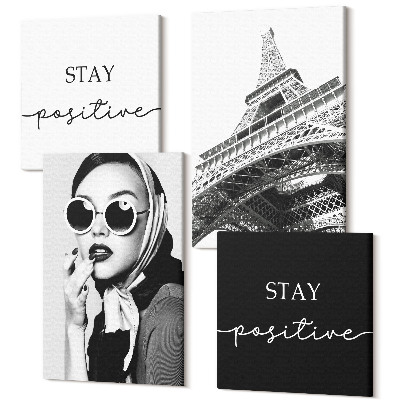 Sada 4 obrazů Francouzské portréty Eiffelova věž inspirující slogany