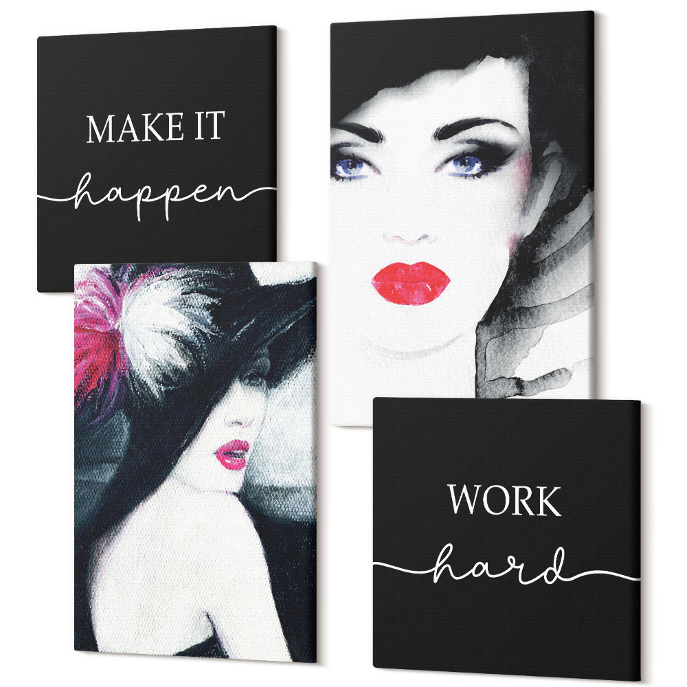 Sada 4 obrazů Malované portréty žen s výraznými rty