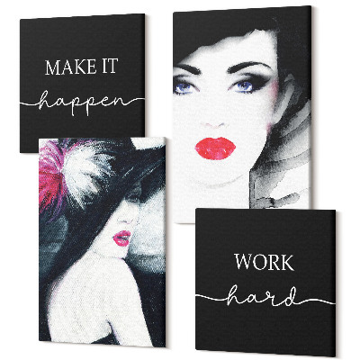 Sada 4 obrazů Malované portréty žen s výraznými rty