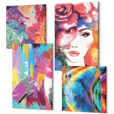 Sada 4 obrazů Barevné abstraktní malby portrét ženy