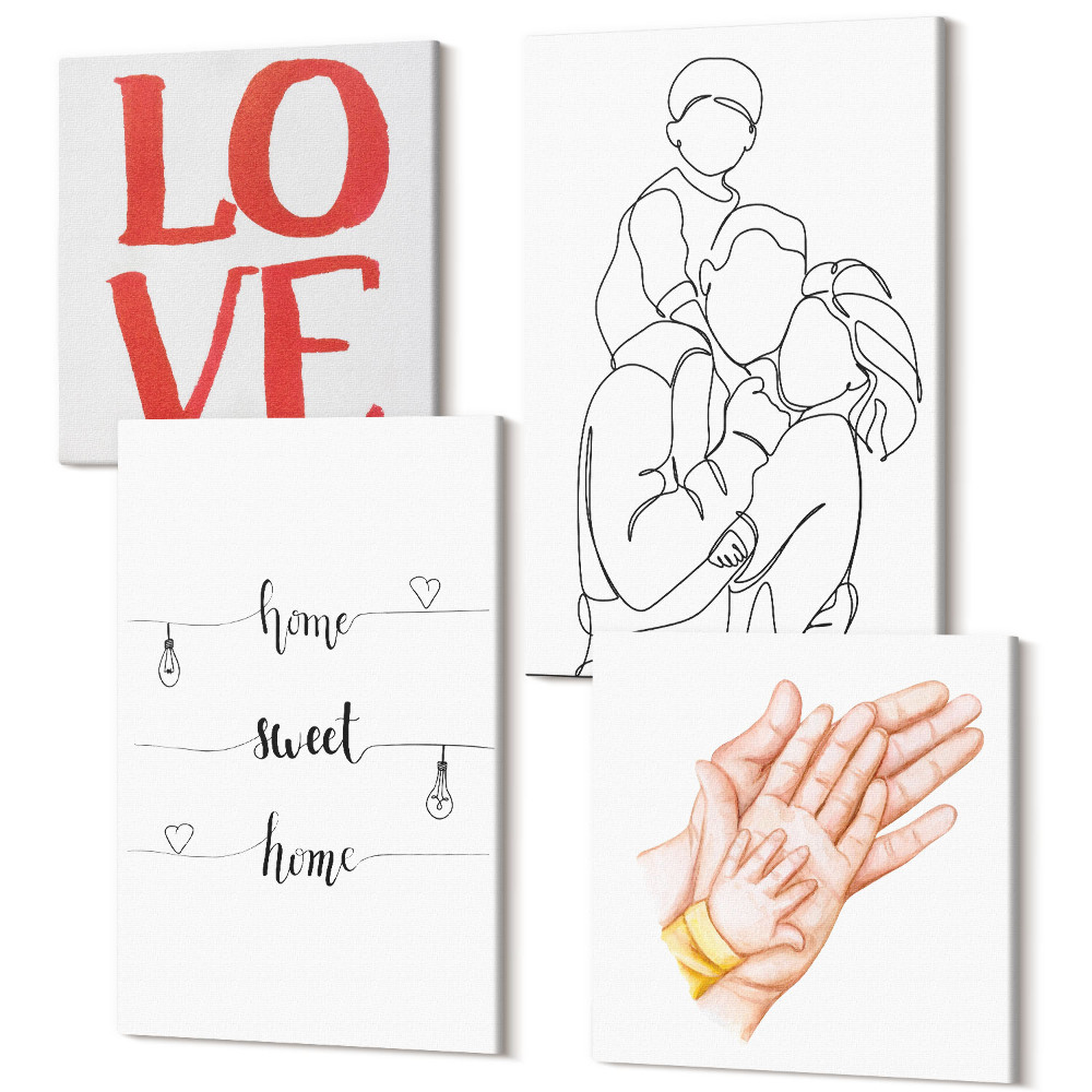 Sada obrazů na zeď kvadryptych Rodinné ilustrace a domácí nápisy o životě a lásce