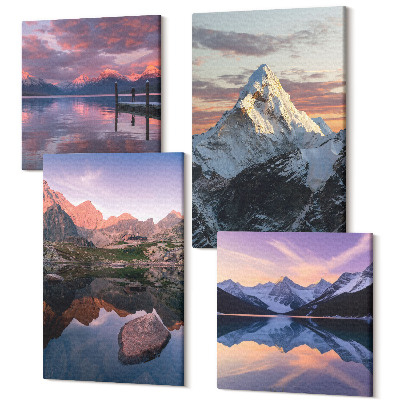 Sada 4 obrazů Horské krajiny s vodou a kameny v pozadí