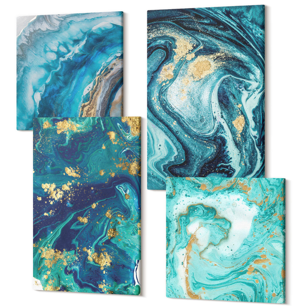 Sada obrazů na zeď kvadryptych Dekorativní abstrakce rozlité barvy