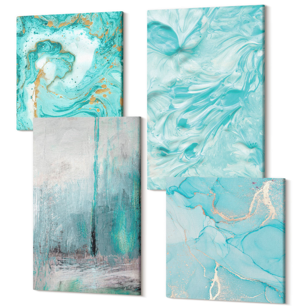 Sada obrazů na zeď kvadryptych Odstíny modré v jemných abstraktních vzorech