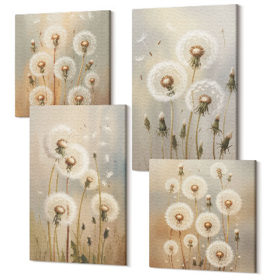 Sada obrazů kvadryptych Bílé pampelišky na pozadí jasných barev