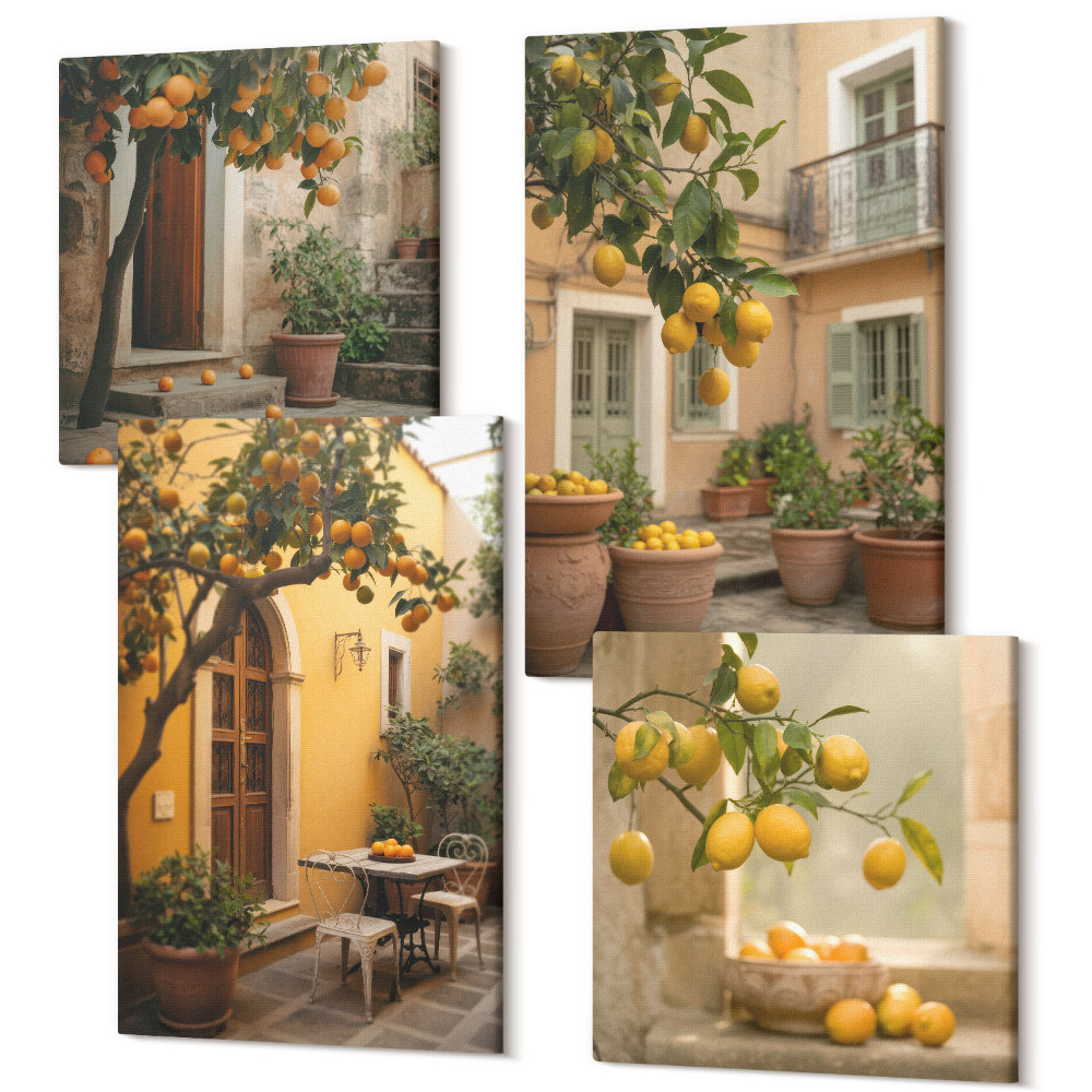 Sada obrazů na zeď kvadryptych Zahrada s citrusovými stromy ve slunném prostředí