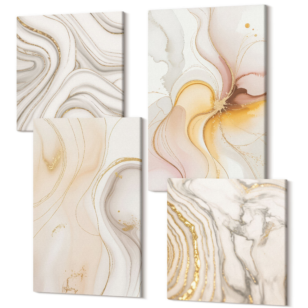 Sada obrazů na zeď kvadryptych Abstraktní teplé vzory elegantní motivy