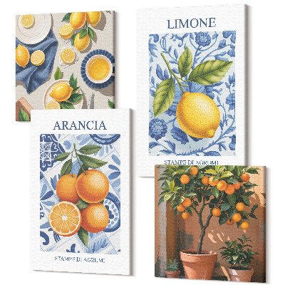 Sada obrazů na zeď kvadryptych Vintage ilustrace citrusových plodů