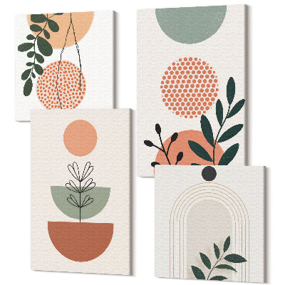 Sada 4 obrazů Rostlinné motivy v moderních tvarech a barvách