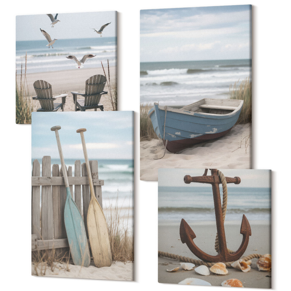 Sada obrazů na zeď kvadryptych Letní pohledy na plážovou krajinu od moře