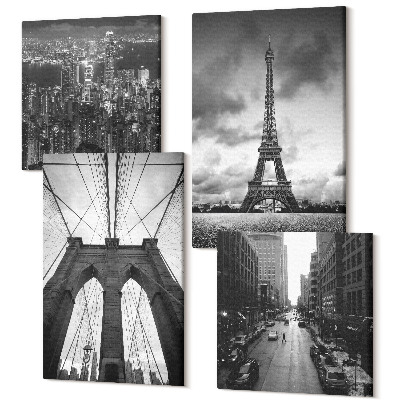Sada 4 obrazů Věže a mosty v monochromatických odstínech