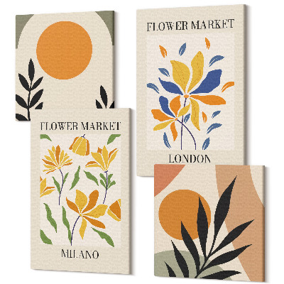 Sada 4 obrazů Květinové plakáty Paříž Milán Londýn