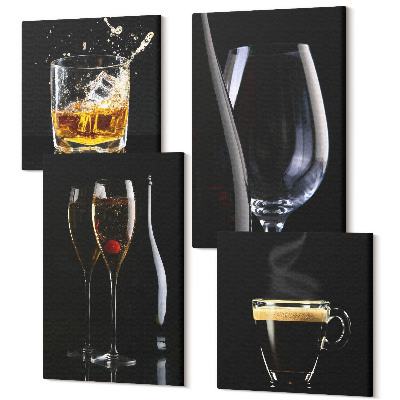 Sada 4 obrazů Whisky víno šampaňské káva pije alkohol