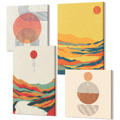 Sada 4 obrazů Barevné vzory hor a řek v japonském stylu