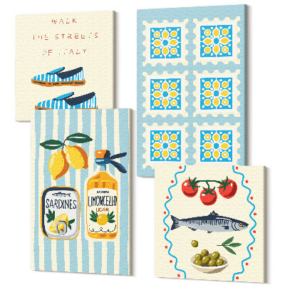 Sada obrazů na zeď kvadryptych Ovocné vzory a prvky italské kultury