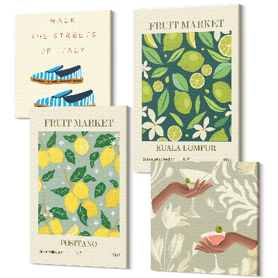 Sada obrazů kvadryptych Ovocné vzory Italské kulturní plakáty