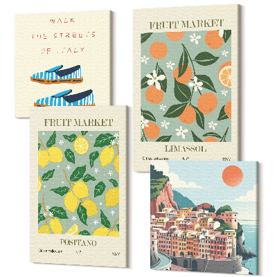 Sada obrazů na zeď kvadryptych Ovocné vzory prvky italské kultury