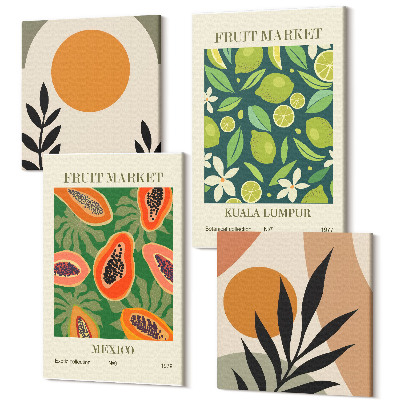Sada 4 obrazů Boho ovocné vzory papájová limetka