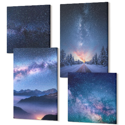 Sada 4 obrazů Noční obloha hory soutěska prostor a zimní krajina