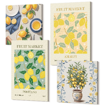 Sada obrazů na zeď kvadryptych Citrusový strom a ovoce italské plakáty