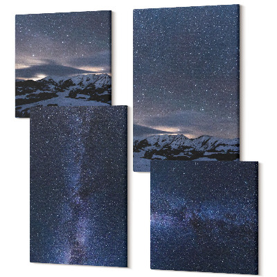 Sada obrazů kvadryptych Noční obloha s hvězdami a horská krajina