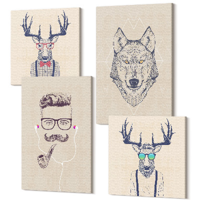 Sada 4 obrazů Stylové portréty zvířat a mužů
