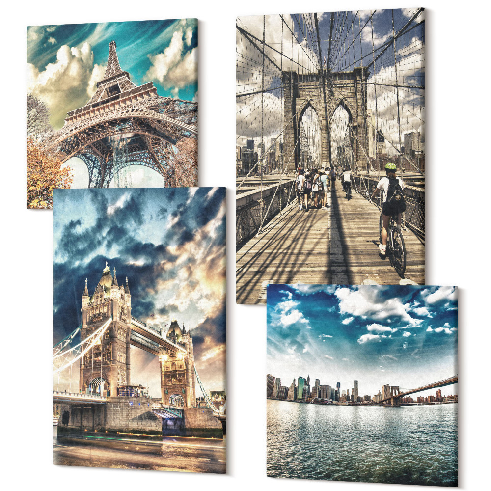 Sada obrazů na zeď kvadryptych Mosty a věže v evropských městech