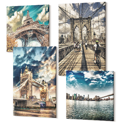 Sada obrazů na zeď kvadryptych Mosty a věže v evropských městech