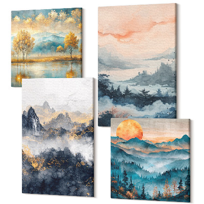 Sada 4 obrazů Malované abstraktní pohledy na přírodu