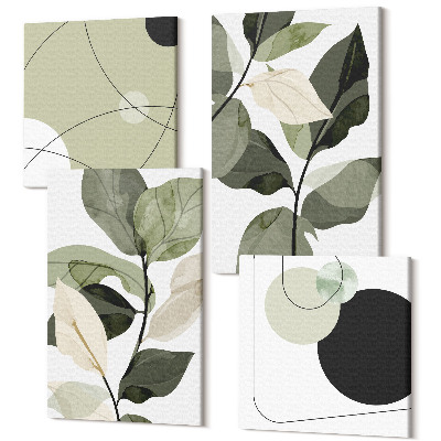 Sada obrazů kvadryptych Malované listy a abstraktní tvary