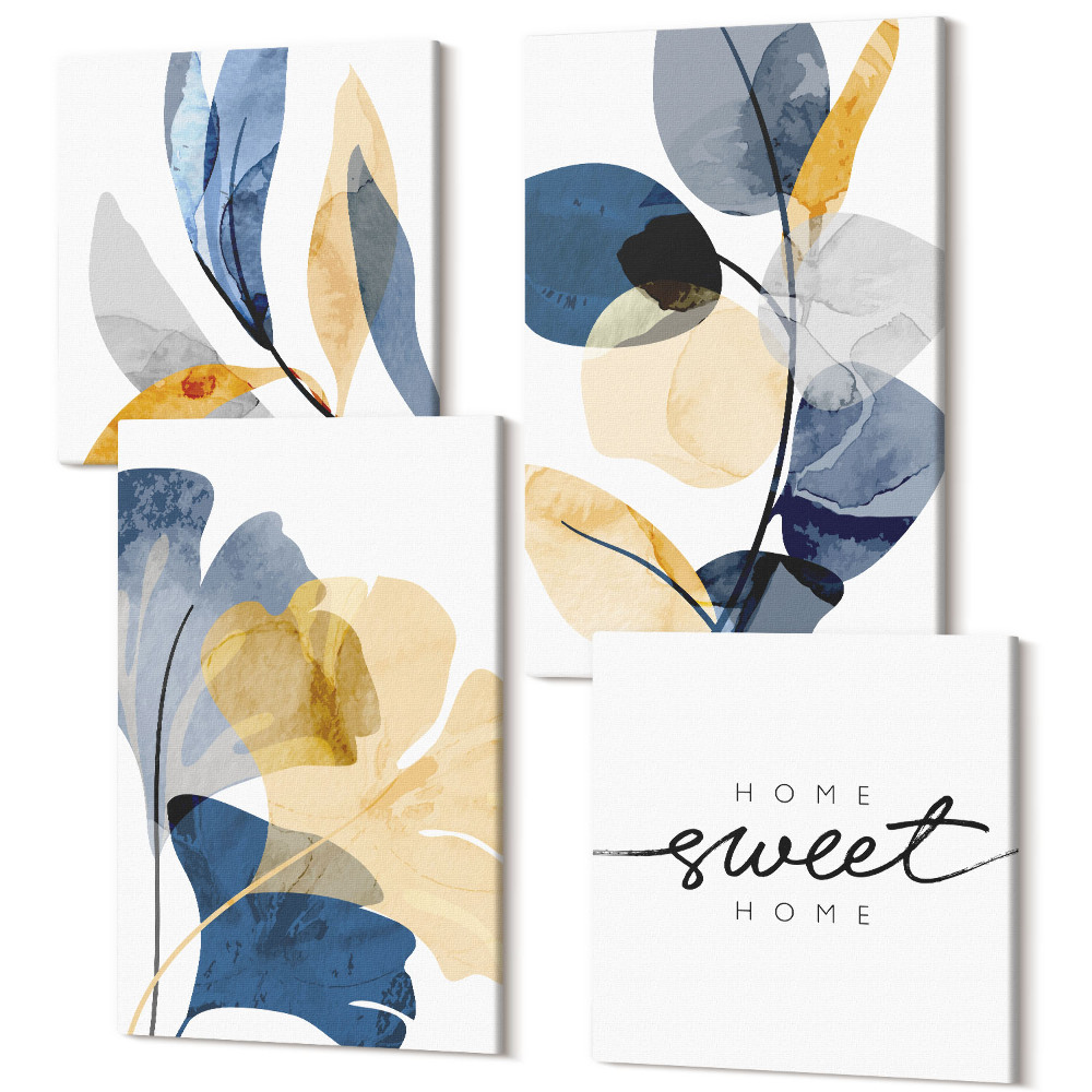 Sada obrazů na zeď kvadryptych Rostlinné motivy ve stylu akvarelu