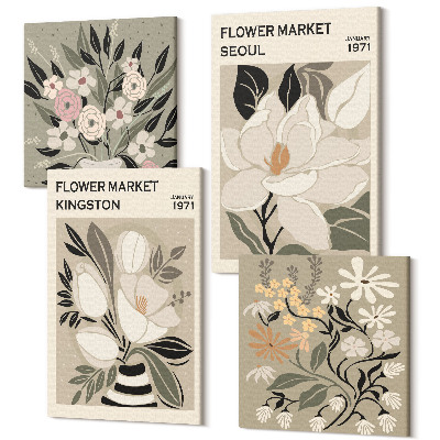 Sada 4 obrazů Retro květiny z různých měst po celém světě