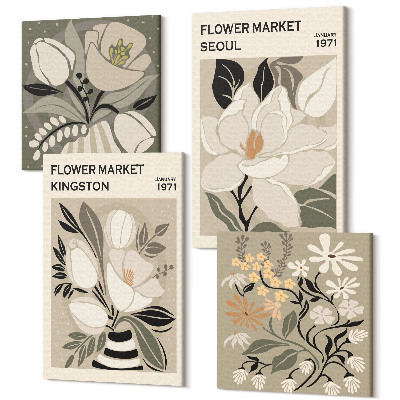 Sada 4 obrazů Kingston Soul Květiny Retro Styl Ilustrace