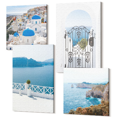 Sada 4 obrazů Výhled na moře s řeckou architekturou