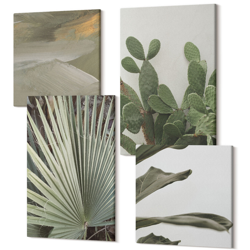 Sada obrazů kvadryptych Listy tropických rostlin v pastelových barvách
