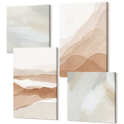 Sada 4 obrazů Abstraktní krajiny v odstínech hnědé a béžové