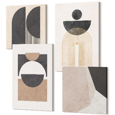Sada 4 obrazů Abstraktní tvary v odstínech béžové a hnědé