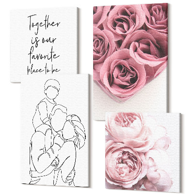 Sada obrazů kvadryptych Rodinné linie umění růže kytice domů nápis