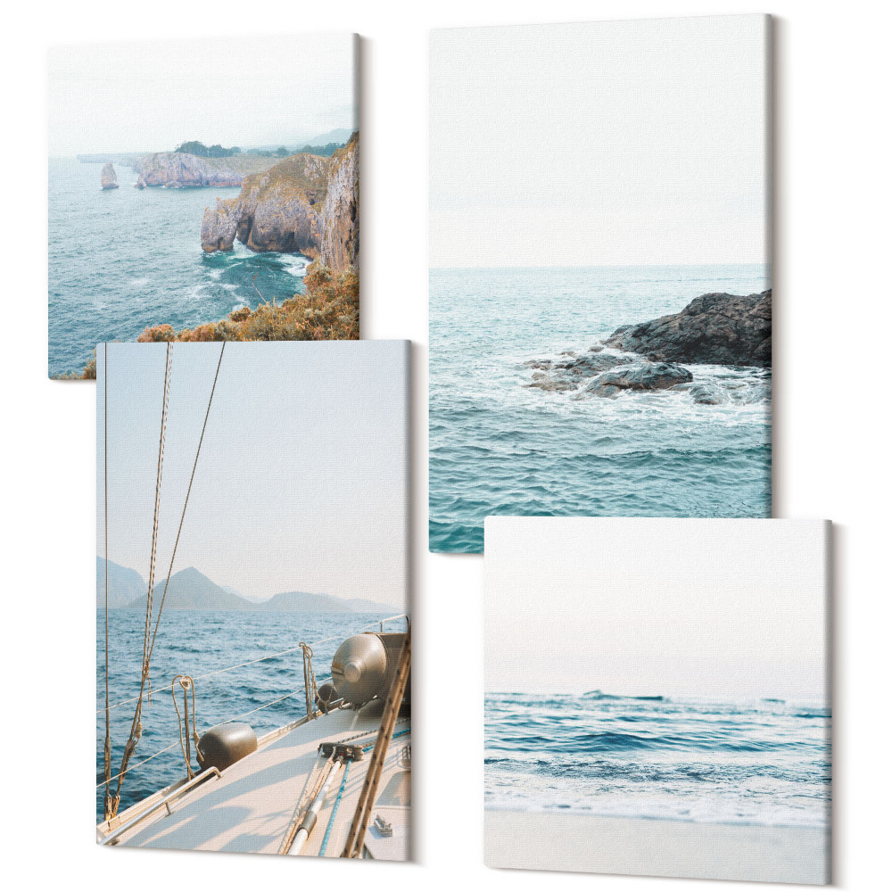 Sada 4 obrazů Pobřežní výhled na moře, jemné krajiny
