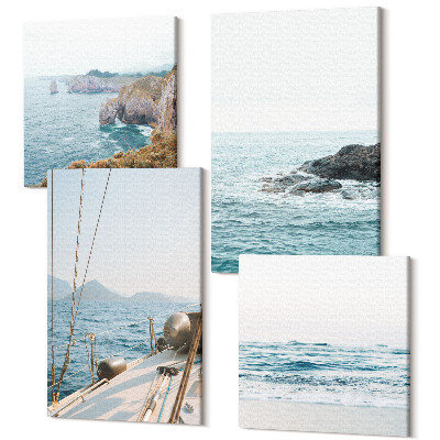 Sada 4 obrazů Pobřežní výhled na moře, jemné krajiny