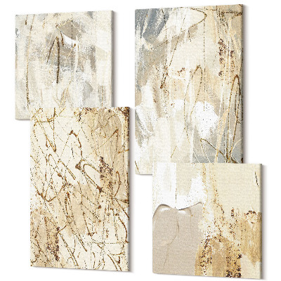 Sada obrazů na zeď kvadryptych Béžové abstraktní malované tvary a čáry