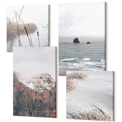 Sada obrazů kvadryptych Abstraktní vlny v odstínech šedé a pastelových