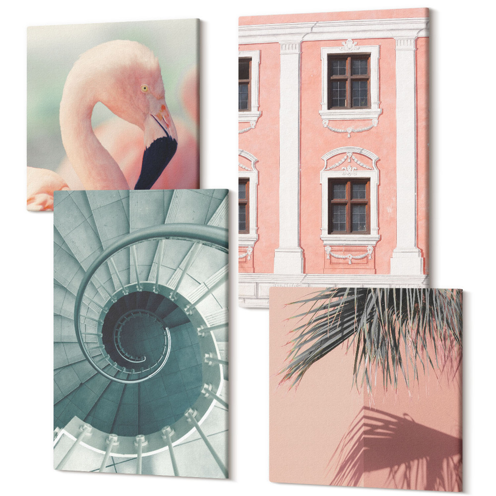 Sada obrazů na zeď kvadryptych Pastelově tónovaná architektura a spirálové vzory