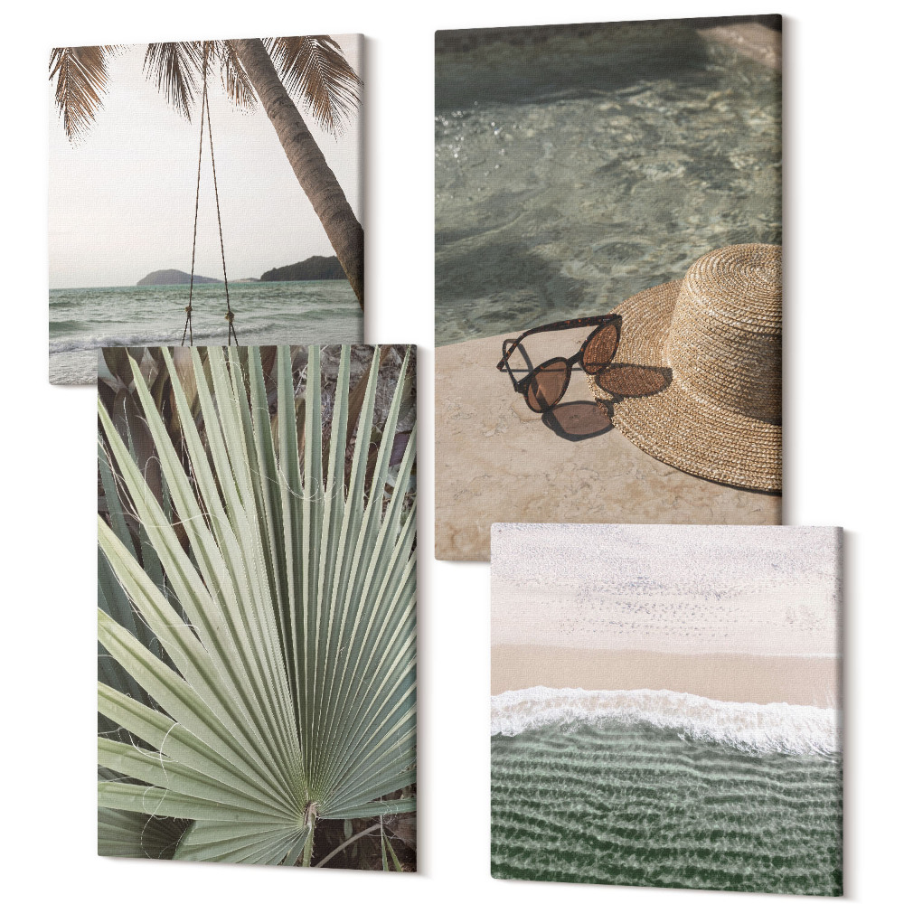 Sada obrazů kvadryptych Pláž s houpačkou palmový list dovolená