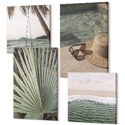 Sada obrazů kvadryptych Pláž s houpačkou palmový list dovolená