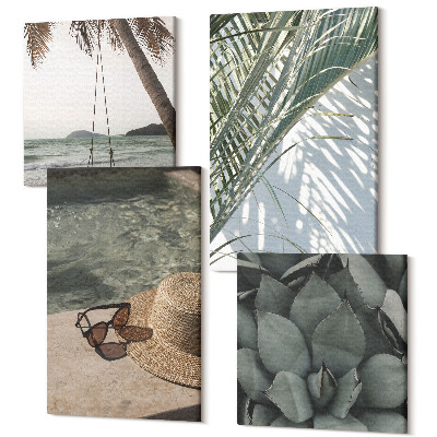 Sada 4 obrazů Tropické rostliny a letní prázdninové akcenty