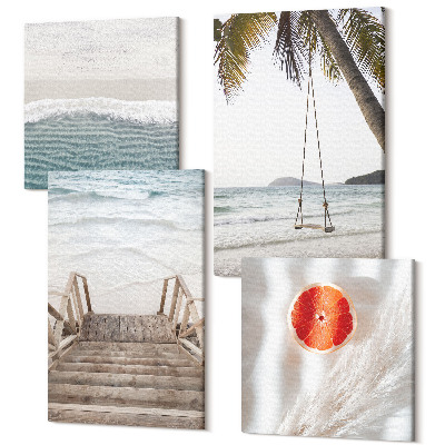 Sada obrazů kvadryptych Pláž s dřevěnými schody, prázdninová atmosféra