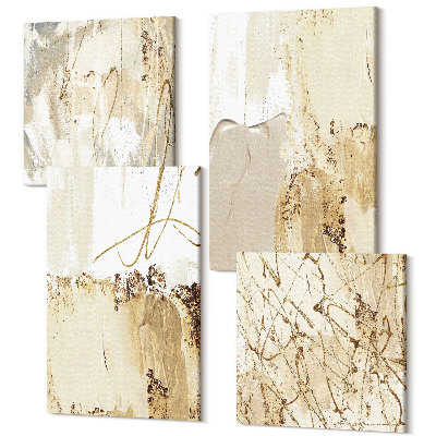 Sada 4 obrazů Abstraktní vzory v odstínech béžové a bílé