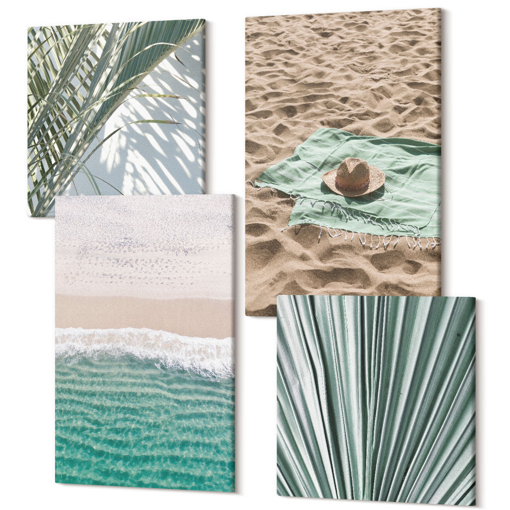 Sada obrazů kvadryptych Letní dovolená pohledy na pláži u moře