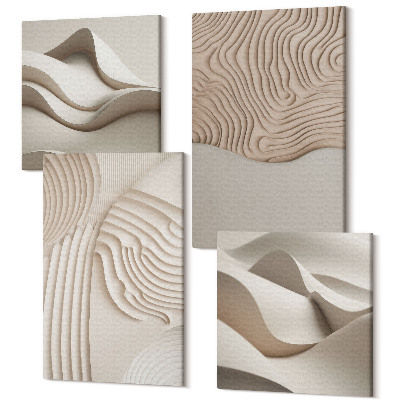Sada obrazů na zeď kvadryptych Abstraktní texturní vzory vln na písku